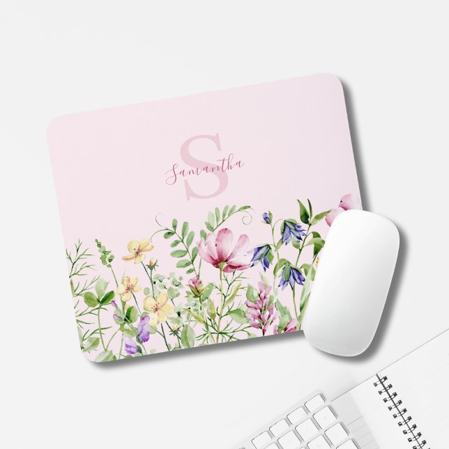 Tapis De Souris Fleur sauvage floral rose personnalisé (Créateur téléchargé)