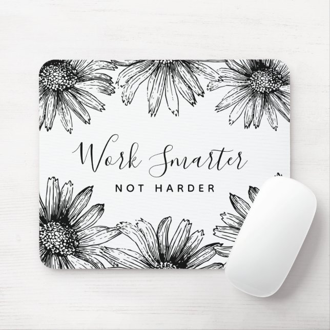 Tapis De Souris Fleur simple noir et blanc (Avec souris)