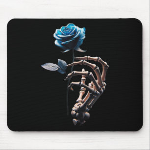 Tapis De Souris Fleur - Squelette Blanc Main tenant Un Rose Bleu