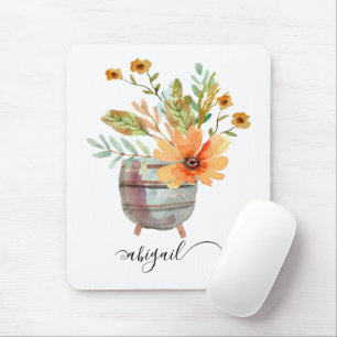 Tapis De Souris Fleur Sunrise Blush Aquarelle Florale Nom personna