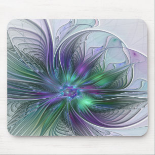 Tapis De Souris Fleur verte abstraite moderne fractale pourpre