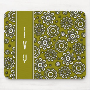 Tapis De Souris Fleur verte olive rétro des années 1970
