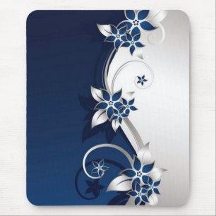 Tapis De Souris Fleurs 3D bleu et blanc