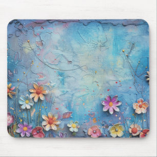 Tapis De Souris Fleurs 3D bleues
