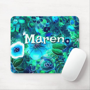 Tapis De Souris Fleurs Abstraites Bleu Turquoise Vert Personnalisé