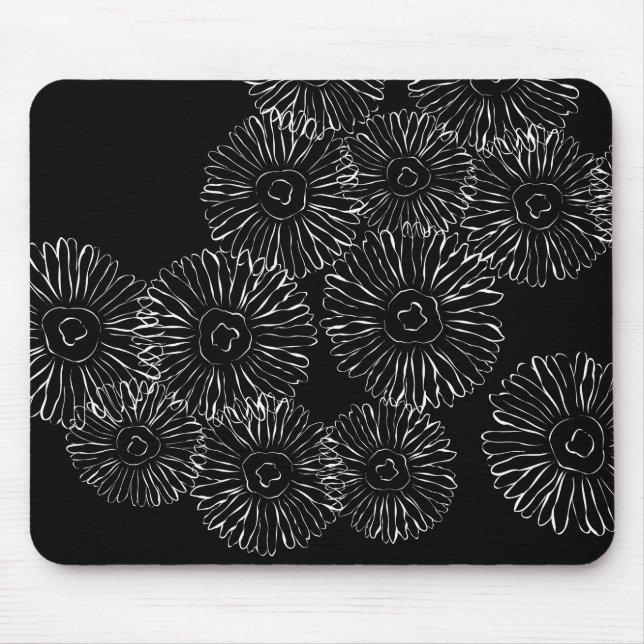 Tapis De Souris Fleurs abstraites de printemps noir et blanc (Devant)