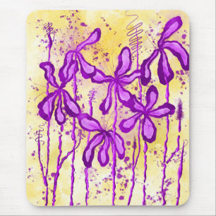 Tapis De Souris Fleurs Abstraites encrées violet jaune