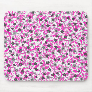 Tapis De Souris Fleurs abstraites rose pâle et gris blanc