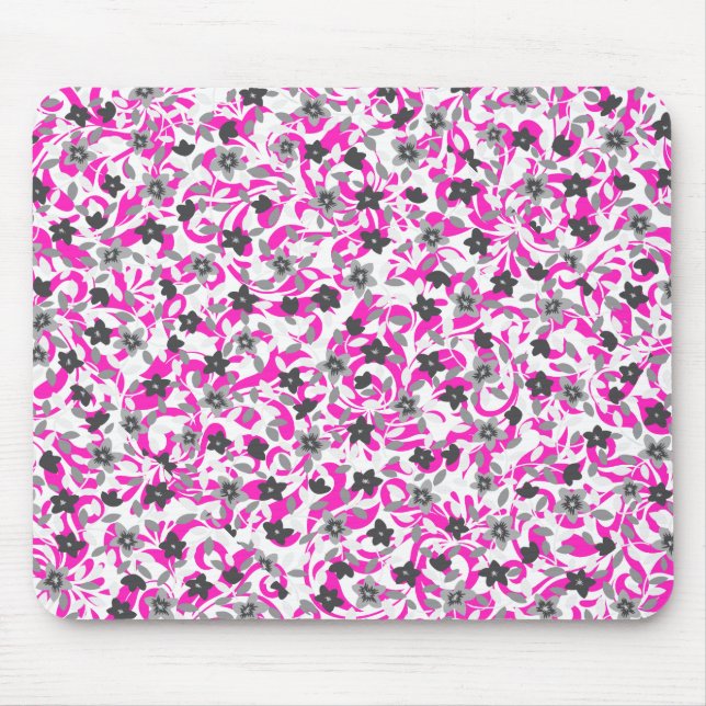 Tapis De Souris Fleurs abstraites rose pâle et gris blanc (Devant)