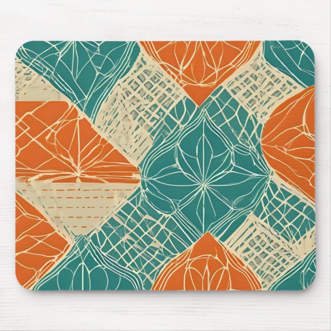 Tapis De Souris Fleurs abstraites sarcelle, orange et chamois (Devant)
