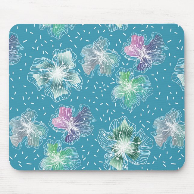 Tapis De Souris Fleurs Abstraites sur de beaux tons bleu clair (Devant)