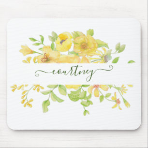 Tapis De Souris Fleurs aquarelle jaune personnalisées