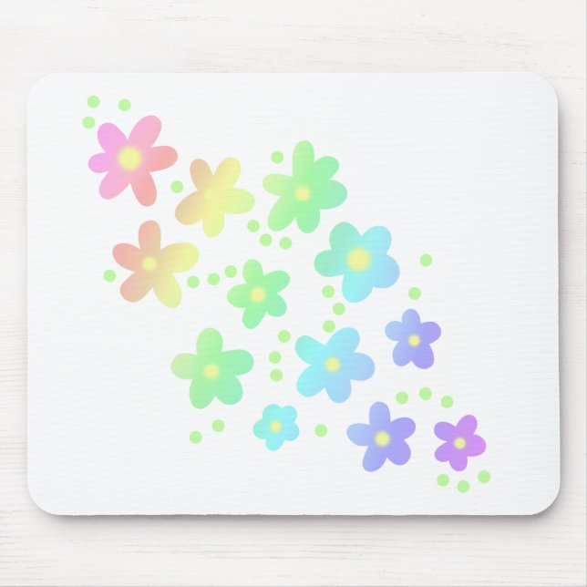 Tapis De Souris Fleurs arc-en-ciel Pastel Whimsical (Devant)
