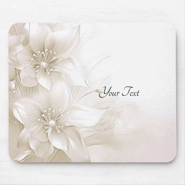 Tapis de souris Fleurs Blanc Ivoire (Devant)
