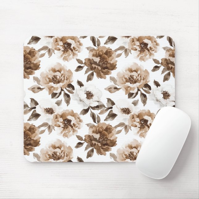 Tapis De Souris Fleurs blanches crème Brown (Avec souris)
