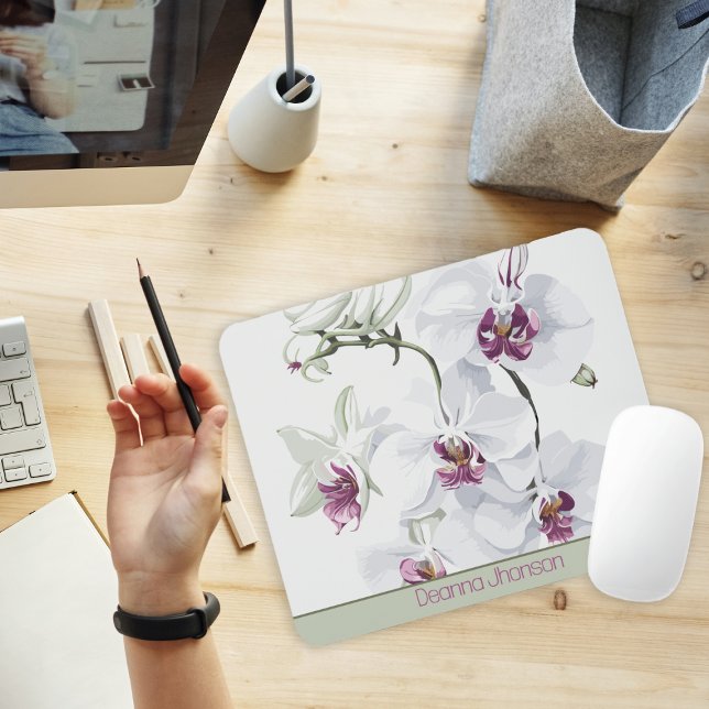 Tapis De Souris Fleurs blanches délicates Mousepad personnalisable (Créateur téléchargé)