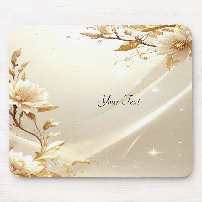 Tapis de souris Fleurs Blanches et Dorées (Devant)