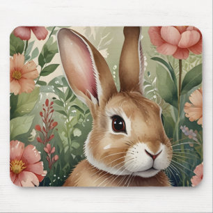 Tapis De Souris Fleurs blanches et Rêves de lapin Mousepad