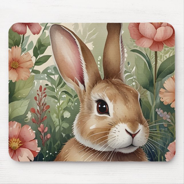 Tapis De Souris Fleurs blanches et Rêves de lapin Mousepad (Devant)