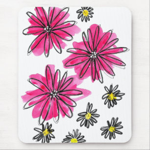 Tapis De Souris Fleurs blanches et roses