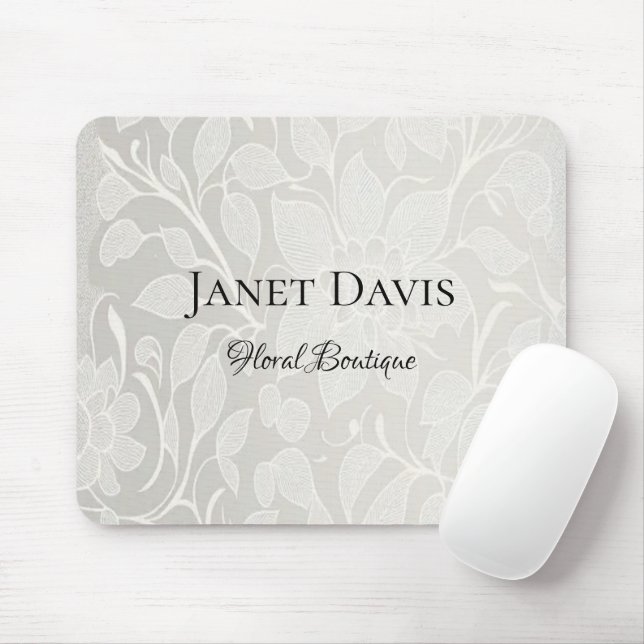 Tapis De Souris Fleurs blanches gravées argent (Avec souris)