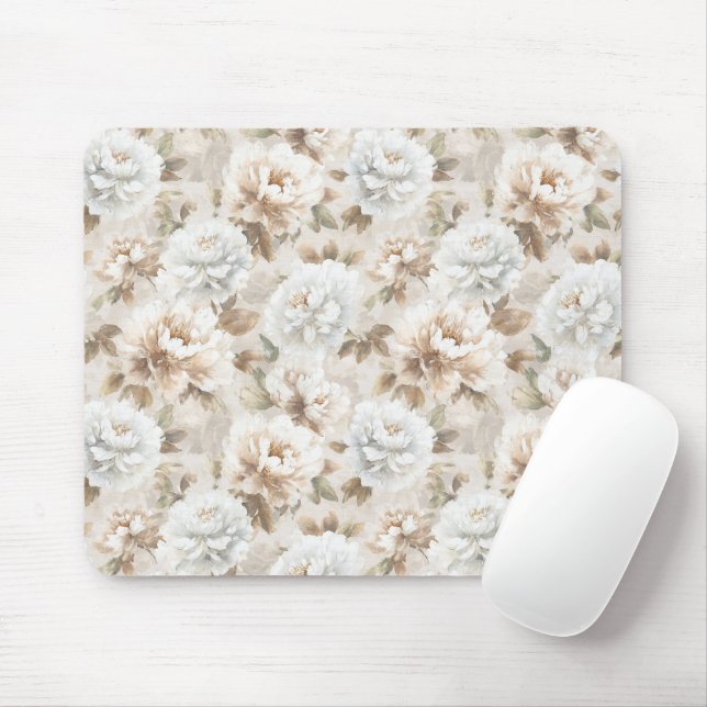 Tapis De Souris Fleurs Blanches Marron (Avec souris)