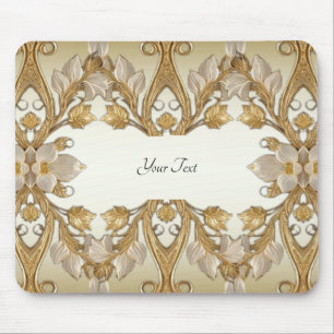 Tapis De Souris Fleurs blanches Mousepad décoratif or