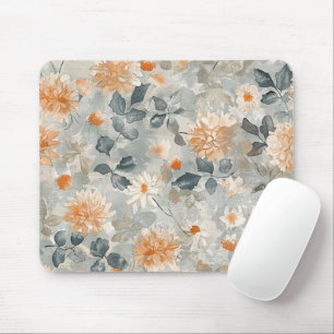 Tapis De Souris Fleurs blanches orange feuilles bleues