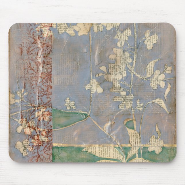 Tapis De Souris Fleurs blanches sur Arrière - plan de papier journ (Devant)