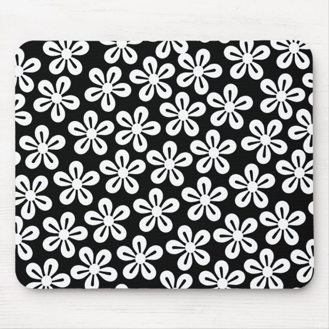 Tapis De Souris Fleurs Blanches Sur Mousepad Noir (Devant)