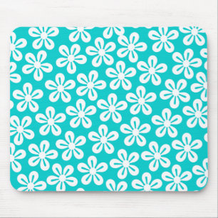 Tapis De Souris Fleurs Blanches Sur Mousepad Turquoise