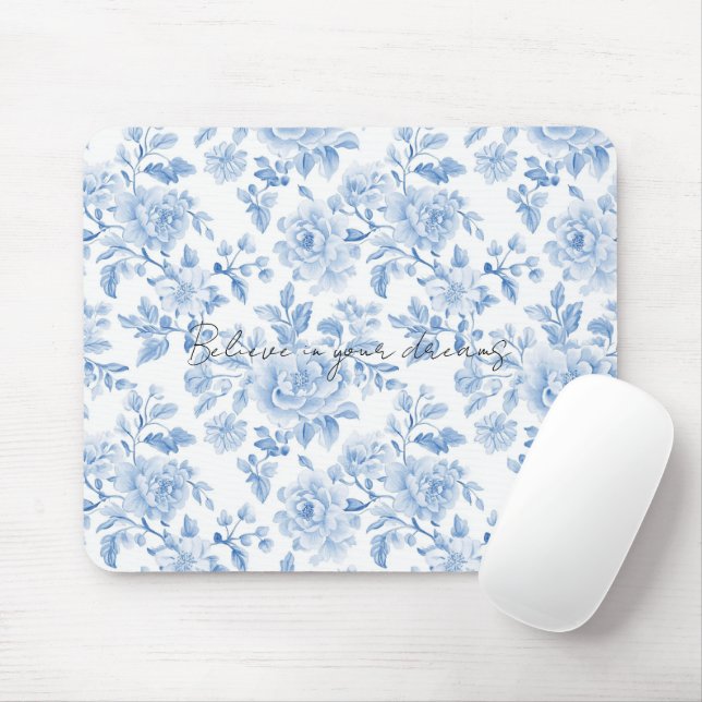Tapis De Souris Fleurs Bleu Blanc (Avec souris)