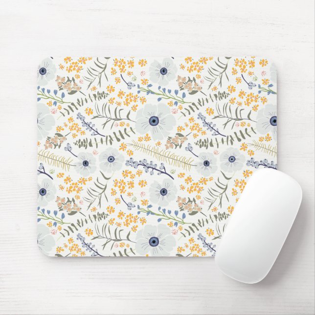 Tapis De Souris Fleurs Bleu Jaune Motif botanique (Avec souris)