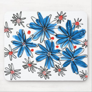 Tapis De Souris Fleurs bleues et blanches