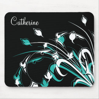 Tapis De Souris Fleurs bleues et blanches sur le noir