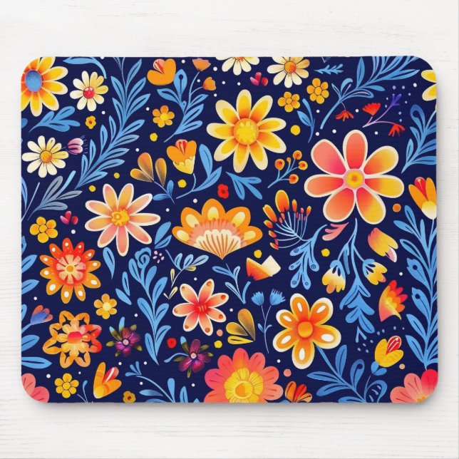 Tapis De Souris Fleurs bleues et jaunes (Devant)