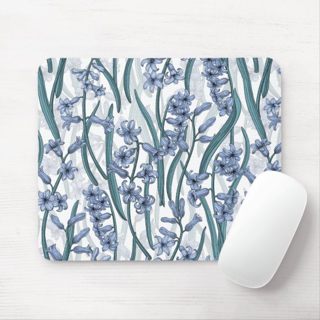 Tapis De Souris Fleurs Blue Hyacinth sur blanc (Avec souris)