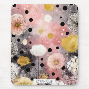 Tapis De Souris Fleurs Botaniques Rose Pâle et Or
