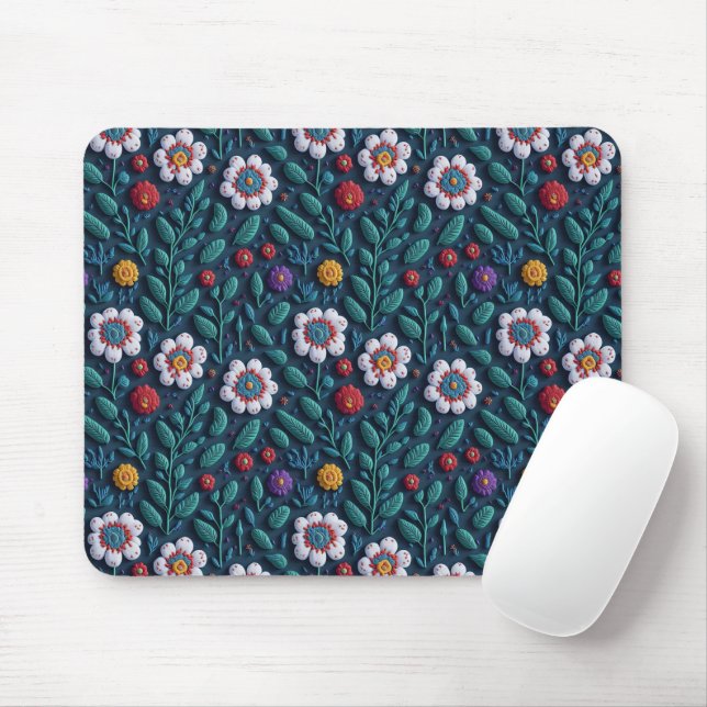 Tapis De Souris fleurs brodées (Avec souris)