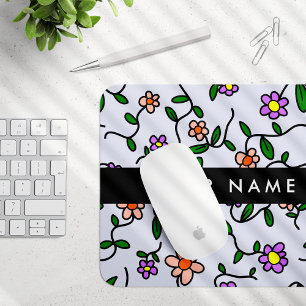 Tapis De Souris Fleurs colorées, Arrière - plan bleu, Noir