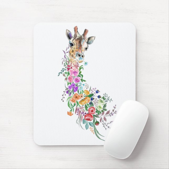 Tapis De Souris Fleurs colorées Bouquet Giraffe - Dessin Moderne (Avec souris)