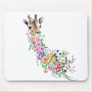 Tapis De Souris Fleurs colorées Bouquet Giraffe - Dessin Moderne