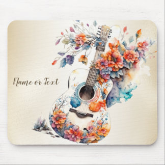 Tapis De Souris Fleurs colorées Guitare instrument de musique élég