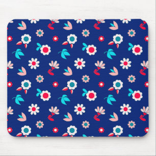 Tapis De Souris Fleurs Colorées sur Fond Bleu Foncé