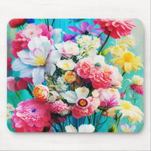 Tapis De Souris Fleurs colorées sur fond sarcelle