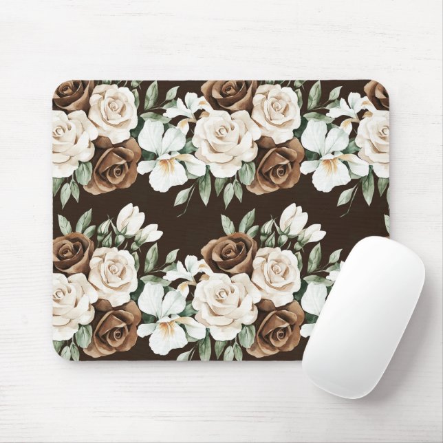 Tapis De Souris Fleurs Crème Marron Chocolat (Avec souris)