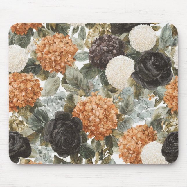 Tapis De Souris Fleurs Crème Noir Orange Brun (Devant)