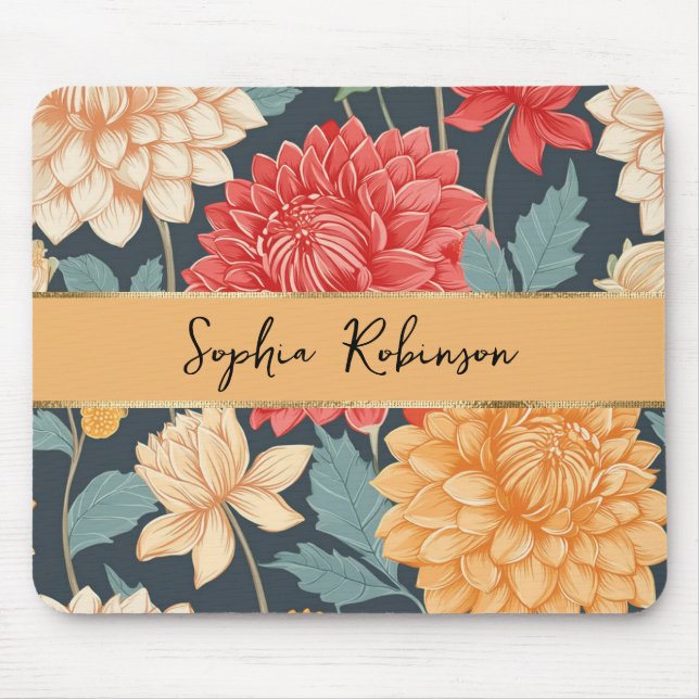 Tapis De Souris Fleurs Dahlia Élégantes (Devant)