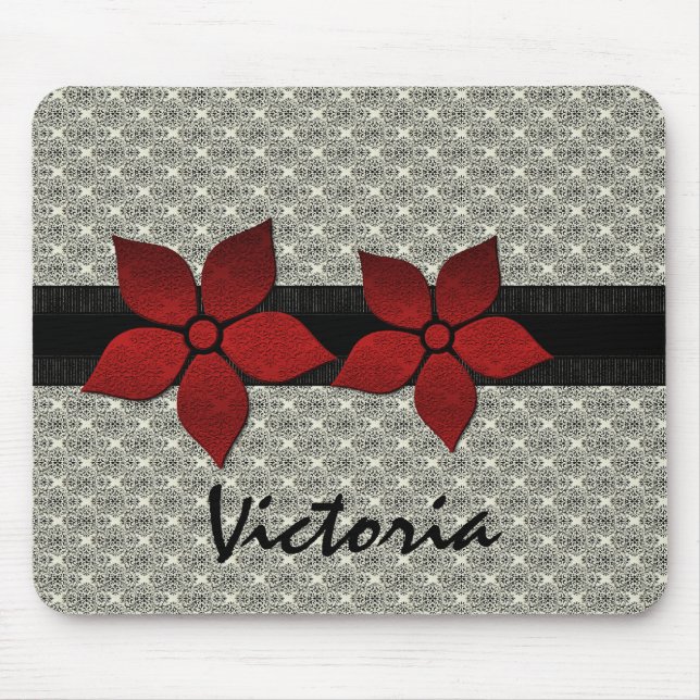 Tapis De Souris Fleurs Damas Bordure striée Mousepad (Devant)