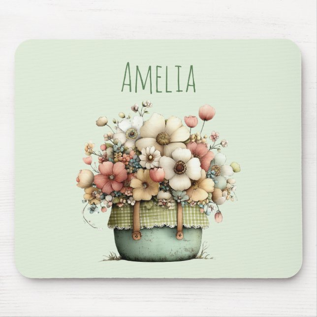 Tapis De Souris Fleurs dans un pot Cozy Shabby Mignon (Devant)